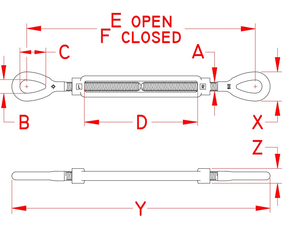 Stainless Steel Forged Eye and Eye Turnbuckle, S0107-EE07, S0107-EE08, S0107-EE10, S0107-EE13, S0107-EE16, S0107-EE20, S0107-EE25, S0107-EE25, S0107-EE32-1, Line Drawing Stainless Steel Forged Eye and Eye Turnbuckle, S0107-EE07, S0107-EE08, S0107-EE10, S0107-EE13, S0107-EE16, S0107-EE20, S0107-EE25, S0107-EE25, S0107-EE32-1, Line Drawing